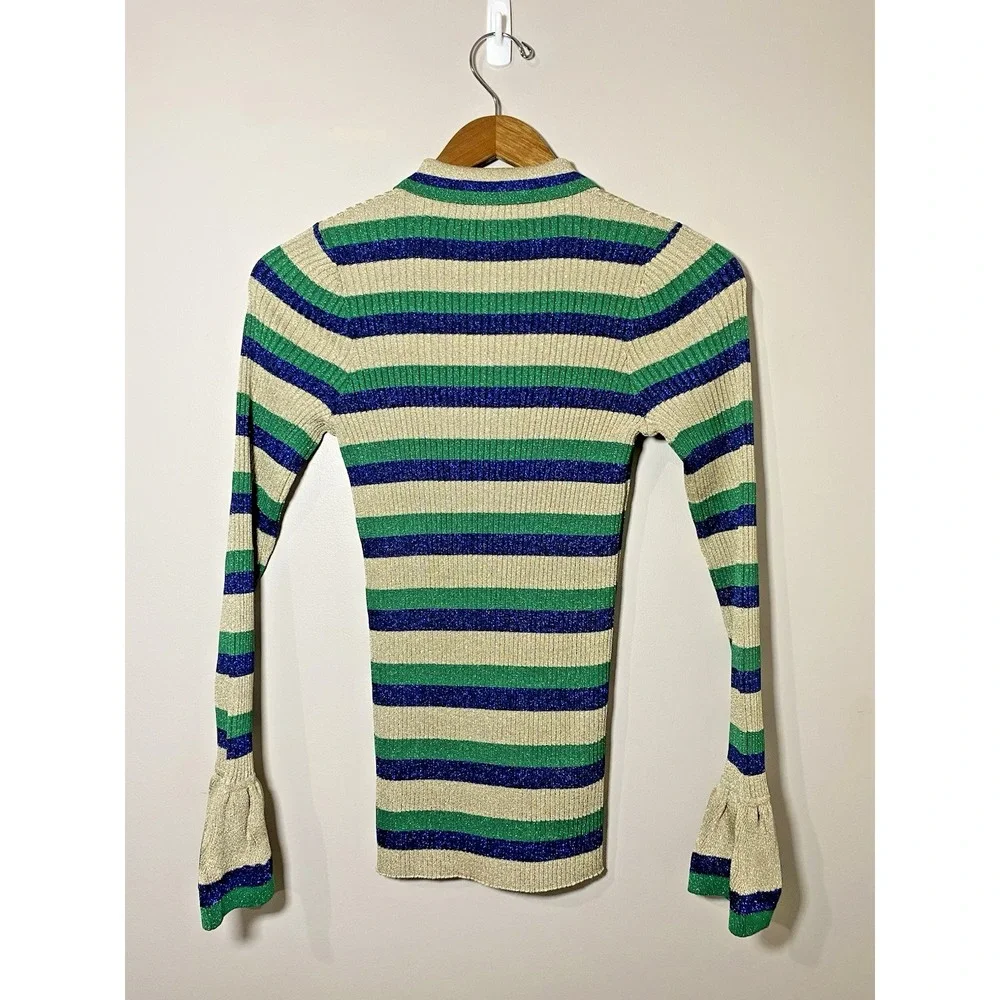 BAUM UND PFERDGARTEN Cliantha Polo Knit Top Size 4 Metallic Striped L/S Sweater